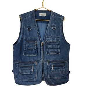 OlympinA men's denim utility vest fishing Photography Work size Large Pockets
